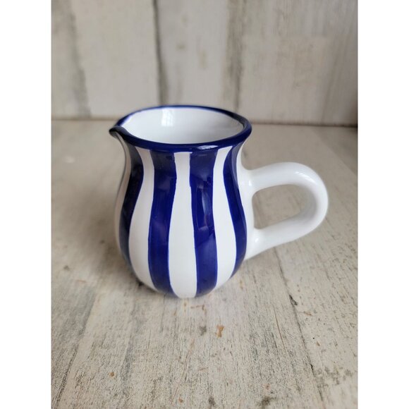 City to cottage mini creamer picture dark blue striped tea coffee‎ - Picture 1 of 7